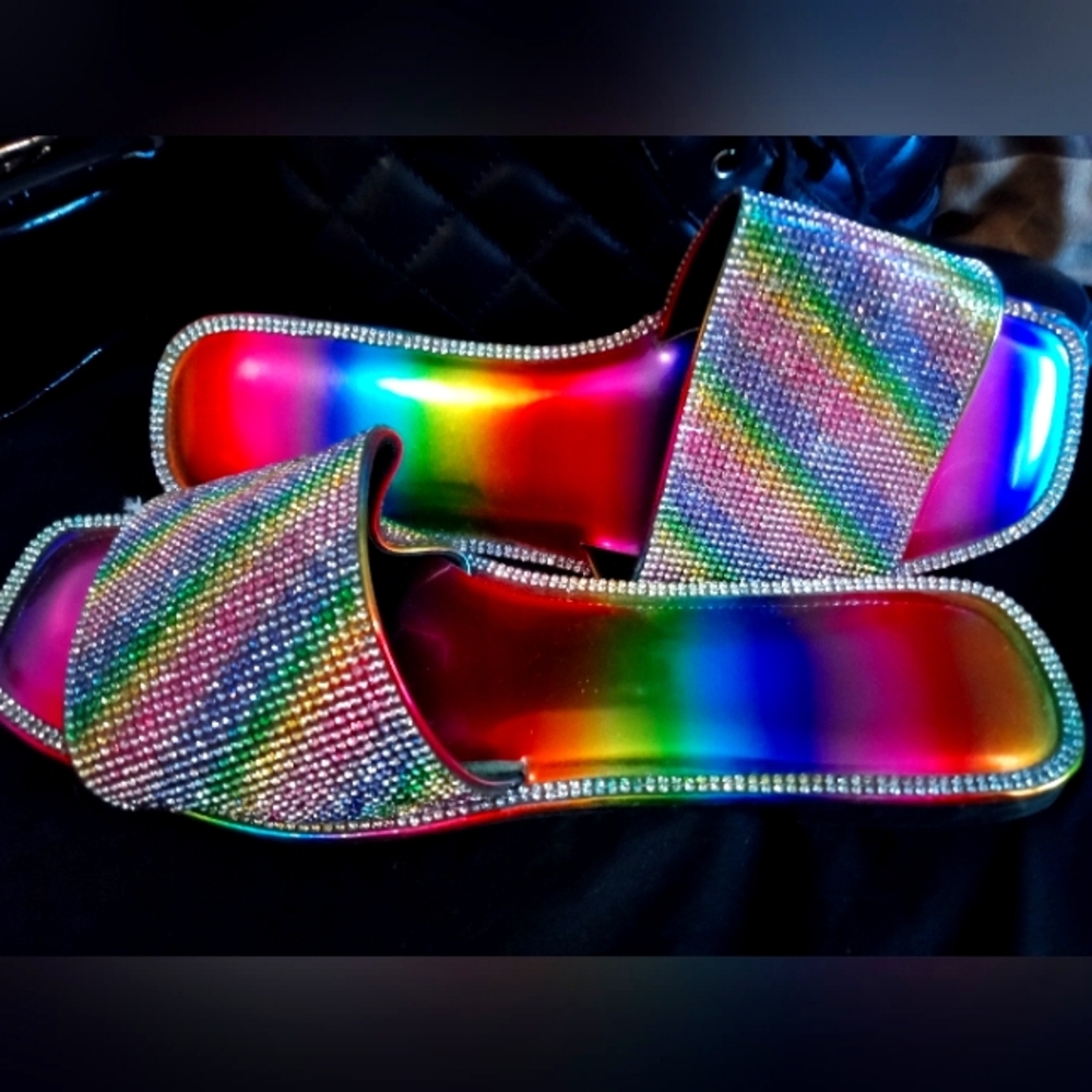 Sparkly rainbow glitter slides!  🌈